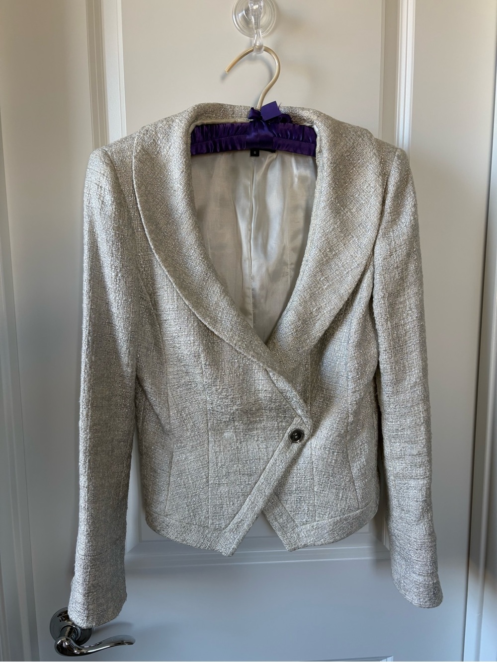 Tailored Cream Textured Shawl Collar Blazer